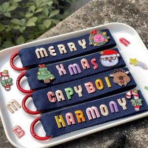 Personalized Embroidered Fabric Keychain, Custom Name Key Fob, Animal Patch Bag Accessory