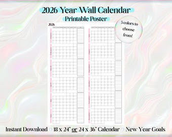 2026 Year Wall Calendar – Minimalist Annual Planner with Notes (Printable)