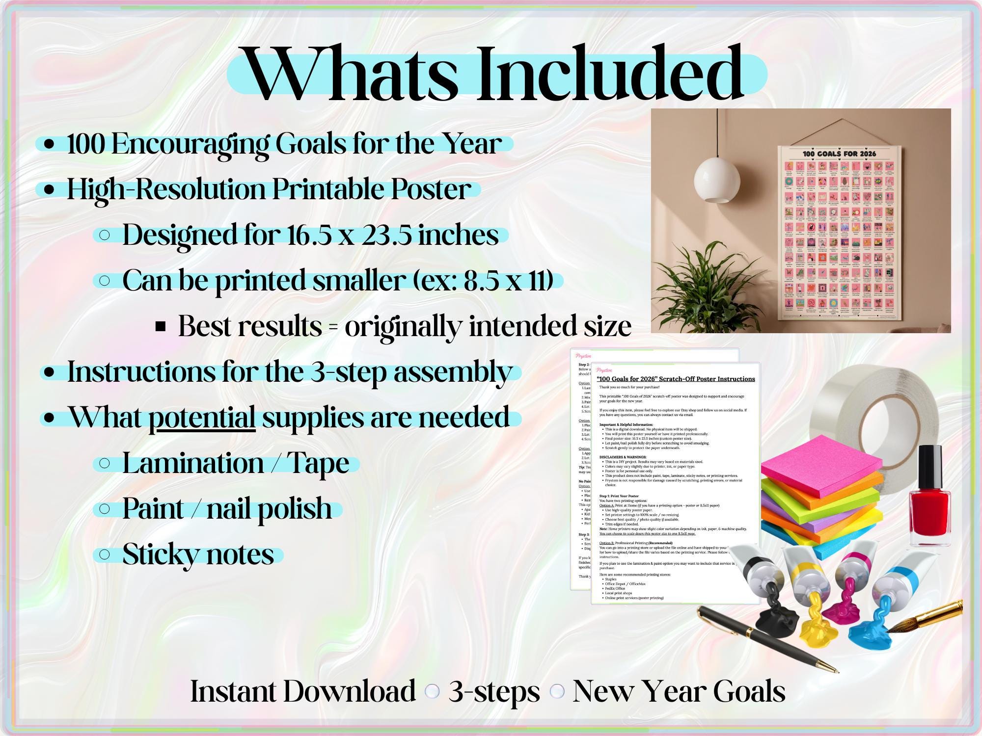 100 Goals Examples 100 Goals for 2026 Scratch off Poster | Printable Goal Tracker ...