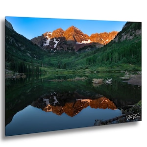 Maroon Bells Sunrise Reflection Photo Colorado Mountain Lake Landscape Print