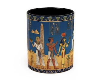 Ancient Egyptian Hieroglyphs Scene Mug | Accent Coffee Mug