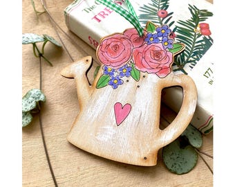 Wooden Flowers - Watering Can Keepsake Decoration