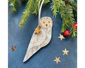 Wooden Christmas Decorations - A Hand Painted Owl Decoration