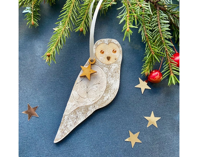 Wooden Christmas Decorations - A Hand Painted Owl Decoration