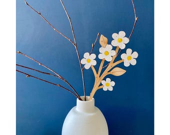 Wooden Flowers - A Hand Painted Forget me Not Stem in White