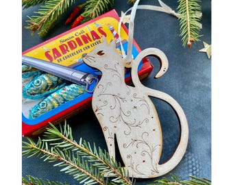 A Hand Painted Wooden Cat Decoration