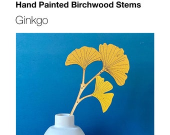 Wooden Flowers - A  Hand Painted Birchwood Ginkgo Leaf Stem