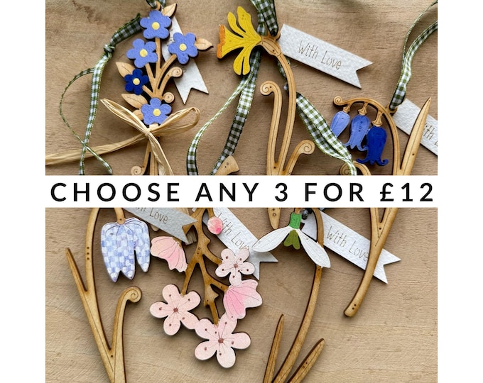 Wooden Flowers - Any 3 Flower Gift Tags