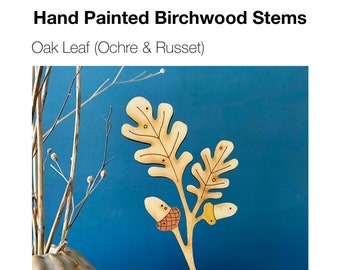 Wooden Flowers - A Hand Painted Birchwood Oak Leaf Stem in Ochre & Russet Colourway