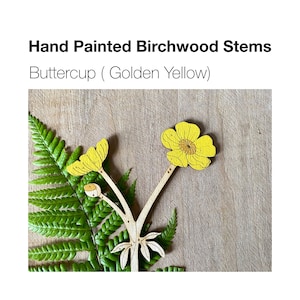 Wooden Flowers - A Hand Painted Buttercup Stem in Golden Yellow Finish