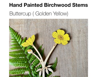 Wooden Flowers - A Hand Painted Buttercup Stem in Golden Yellow Finish