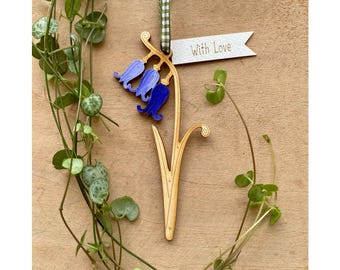 Wooden Flowers - A Pretty Bluebell Decoration with Gift Tag