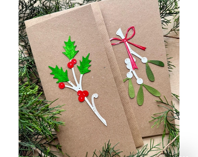 Paper - Cut Cards: A Pair of Holly and Mistletoe Cards
