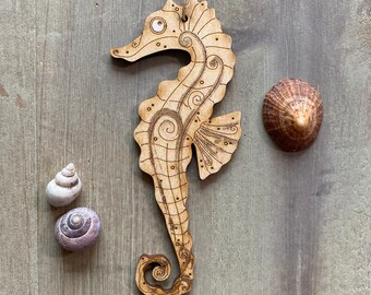 Seahorse - A Pretty Hand Painted Birchwood Seahorse Decoration