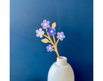 Wooden Flowers - A Hand Painted Forget me Not Stem in Powder Blue