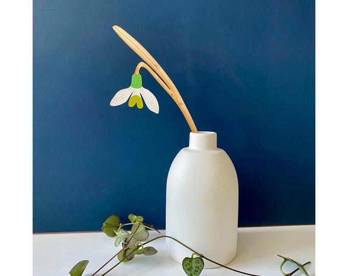 Wooden Flowers - A Hand Painted Snowdrop Stem in a Bright Colourway
