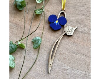 Wooden Flowers  - A  Hand Painted Violet Decoration