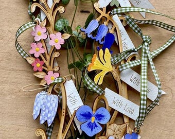 Wooden Flowers - Choose any Three Pretty Spring Flower Decorations with Gift Tags