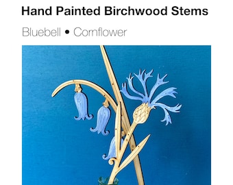 Wooden Flowers - A Pair of Beautiful Hand Painted Bluebell and Cornflower Stems