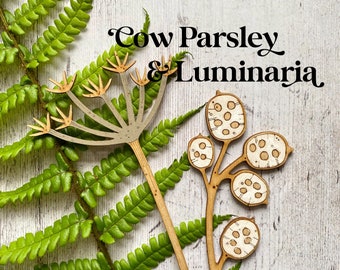 Wooden Flowers - Hand Painted Birchwood Luminaria and Cow Parsley Stems