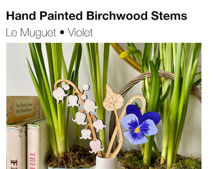 Wooden Flowers - Le Muguet, Lily of the Valley Stem with a Hand Painted Violet