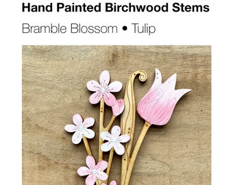 Wooden Flowers - Hand Painted Blossom with a Pink Tulip