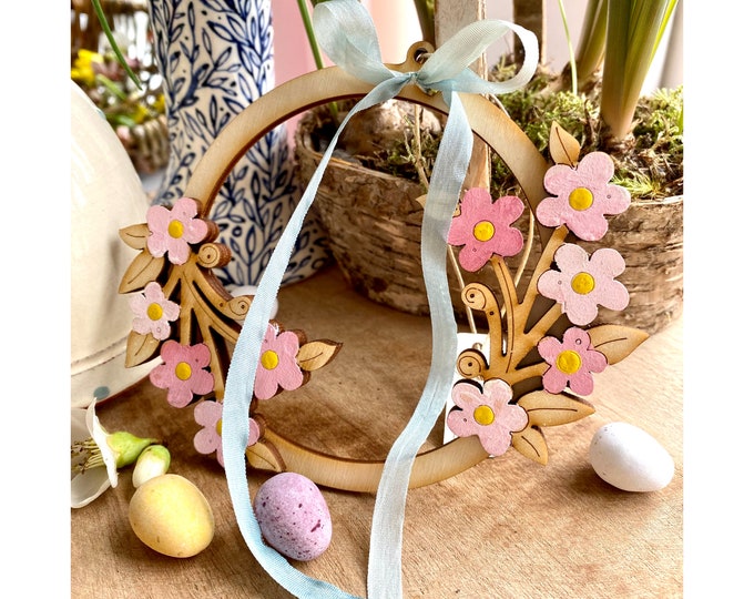 Featured listing image: Spring - A Mini Forget me Not Hand Painted Wreath Decoration