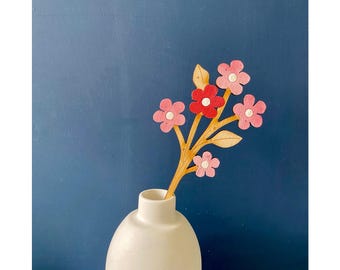 Wooden Flowers - A Hand Painted Forget me Not Stem in Blush Pink