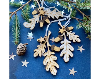 Wooden Christmas Decorations - A Trio of Gilded Oakleaf Decorations