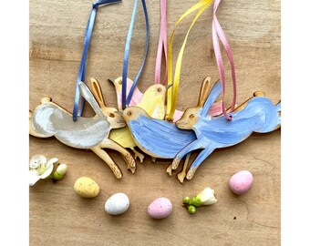 Easter  -  A Set of Five Pretty Bird and Hare Decorations