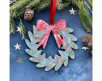 Wooden Christmas Decorations - A Hand Painted Mini Wreath