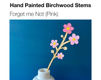 Wooden Flowers - A Hand Painted Birchwood Forget me Not Stem in Blush Pink