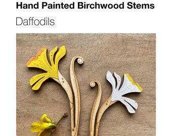 Wooden Flowers - Hand Painted Daffodil Stems