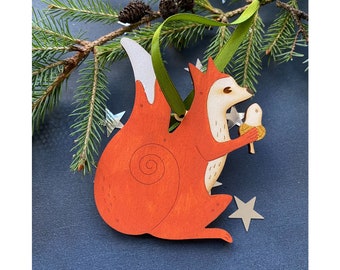 Wooden Christmas Decorations - A Hand Painted Squirrel Decoration