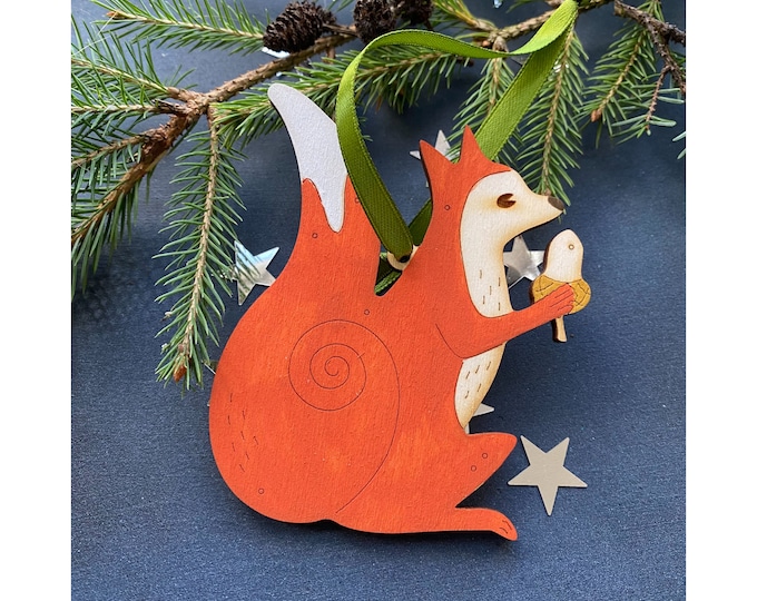 Wooden Christmas Decorations - A Hand Painted Squirrel Decoration