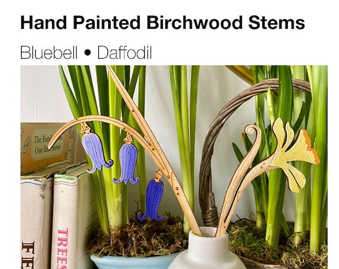Hand Painted Birchwood Flower Stems: Daffodil & Bluebell