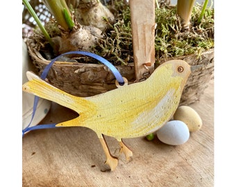 A Pretty Wooden Song Bird Decoration in Yellow