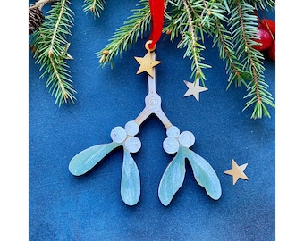 Wooden Christmas Decorations - A Hand Painted Mistletoe Decoration