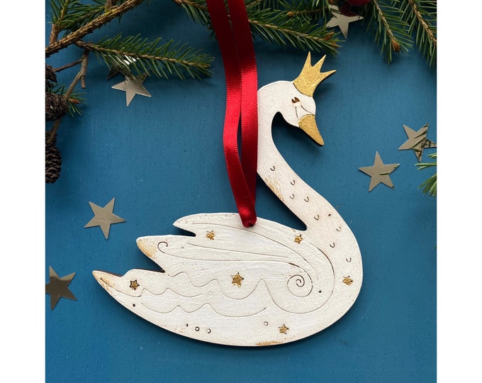 Wooden Christmas Decorations - A Hand Painted Swan