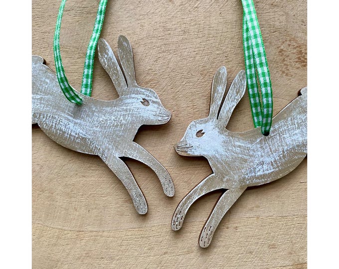 A Pair of Hand Painted Hare Decorations