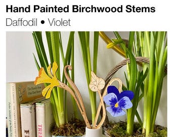 Wooden Flowers - A Hand Painted Daffodil Stem with a Hand Painted Violet