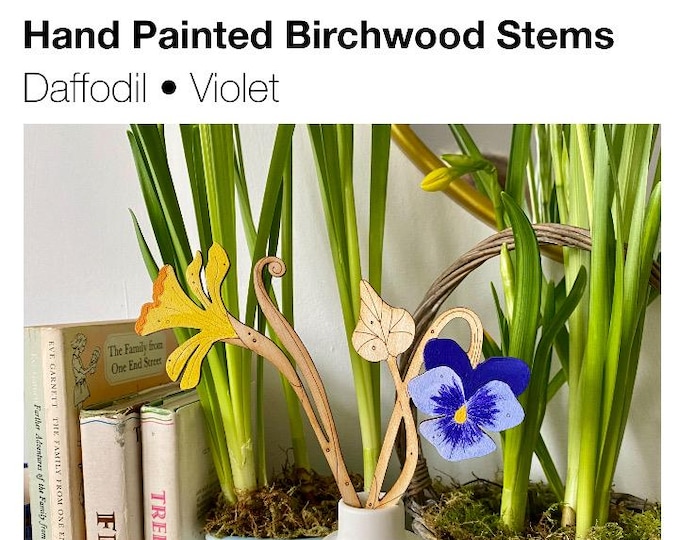 Hand Painted Birchwood Flower Stems: Daffodil & Violet