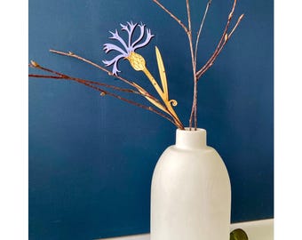 Wooden Flowers - A Hand Painted Cornflower Stem