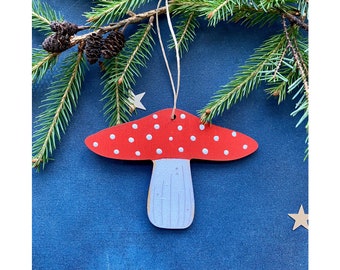 Wooden Christmas Decorations - A Hand Painted Spotty Toadstool