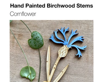 Wooden Flowers - A Hand Painted Birchwood Cornflower Stem