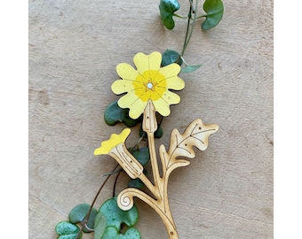 Wooden Flowers - A Hand Painted Primrose Stem