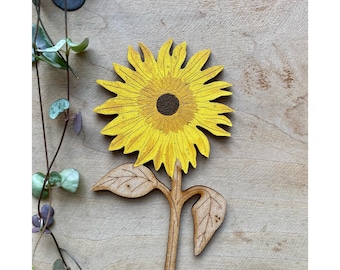Wooden Flowers - A Hand Painted Sunflower Stem