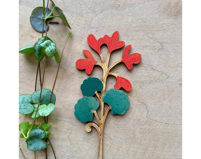 Wooden Flowers - A Hand Painted Geranium Stem
