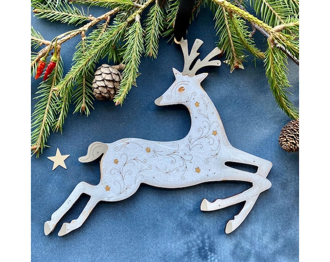 A Hand Painted White Hart Decoration