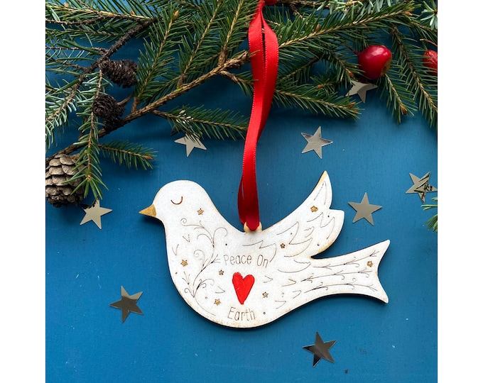 Wooden Christmas Decorations - A Hand Painted Dove